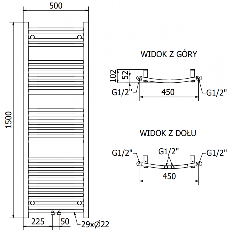 Mexen Ares elektrisk radiator 1500 x 500 mm, 600 W, svart - W102-1500-500-2600-70
