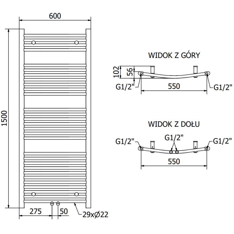 Mexen Ares radiador eléctrico 1500 x 600 mm, 600 W, cromo - W102-1500-600-2600-01