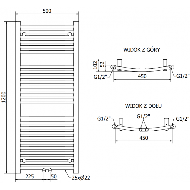 Mexen Ares elektrische radiator 1200 x 500 mm, 500 W, zwart - W102-1200-500-6500-70