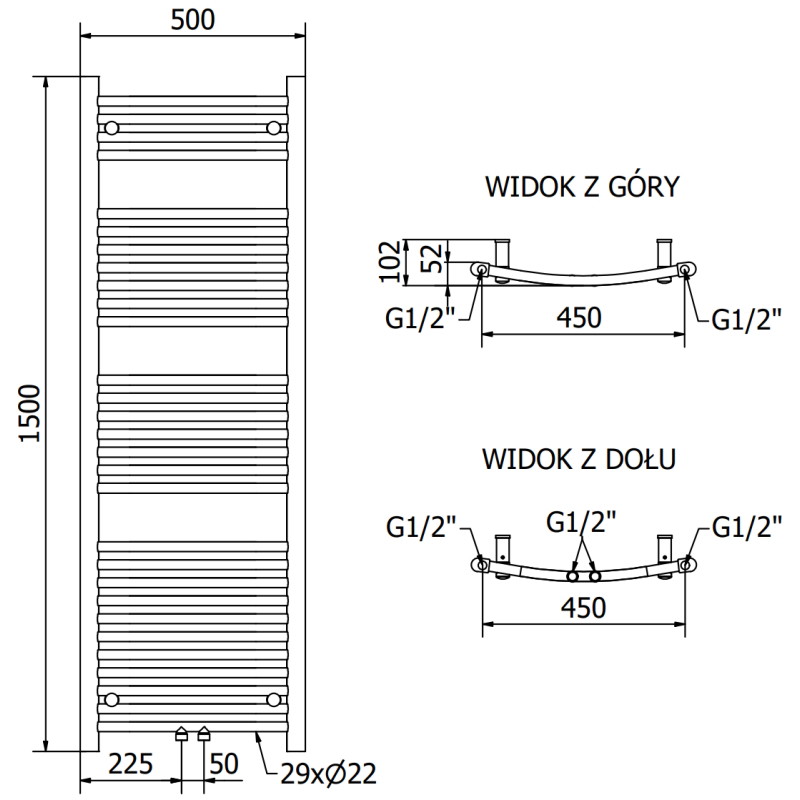 Mexen Ares radiador eléctrico 1500 x 500 mm, 600 W, negro - W102-1500-500-6600-70