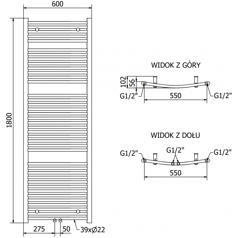 Mexen Ares elektrische radiator 1800 x 600 mm, 1200 W, wit - W102-1800-600-6120-20