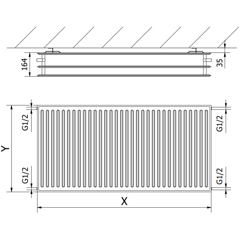 Mexen CH30 Hügieeniline plaadiradiaator 300 x 2200 mm, külgühendus, 1919 W, must - W430H-030-220-70