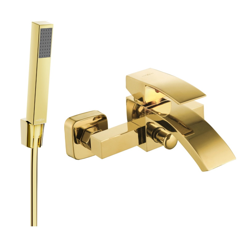 Mexen Libra R77 bathtub faucet with shower set, gold - 74513R77-50