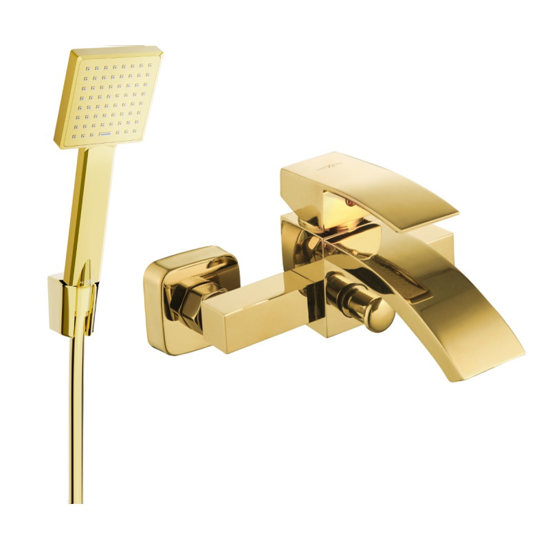 Mexen Libra R45 bathtub faucet with shower set, gold - 74513R45-50