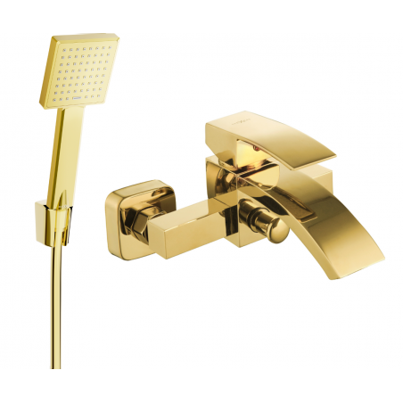 Mexen Libra R45 bath faucet with shower set, gold - 74513R45-50