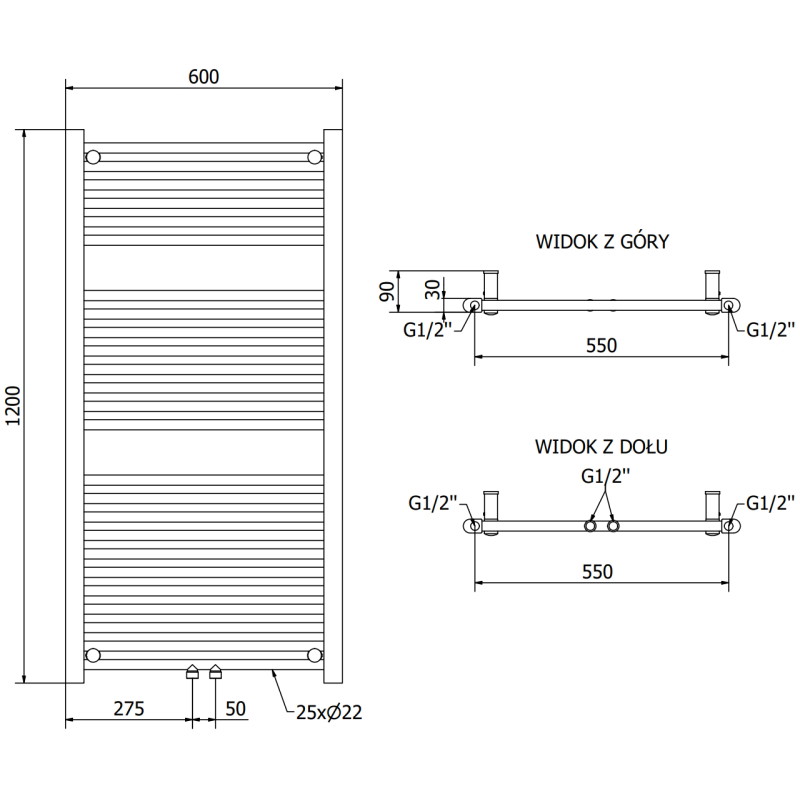 Mexen Mars radiador eléctrico 1200 x 600 mm, 600 W, antracita - W110-1200-600-2600-66