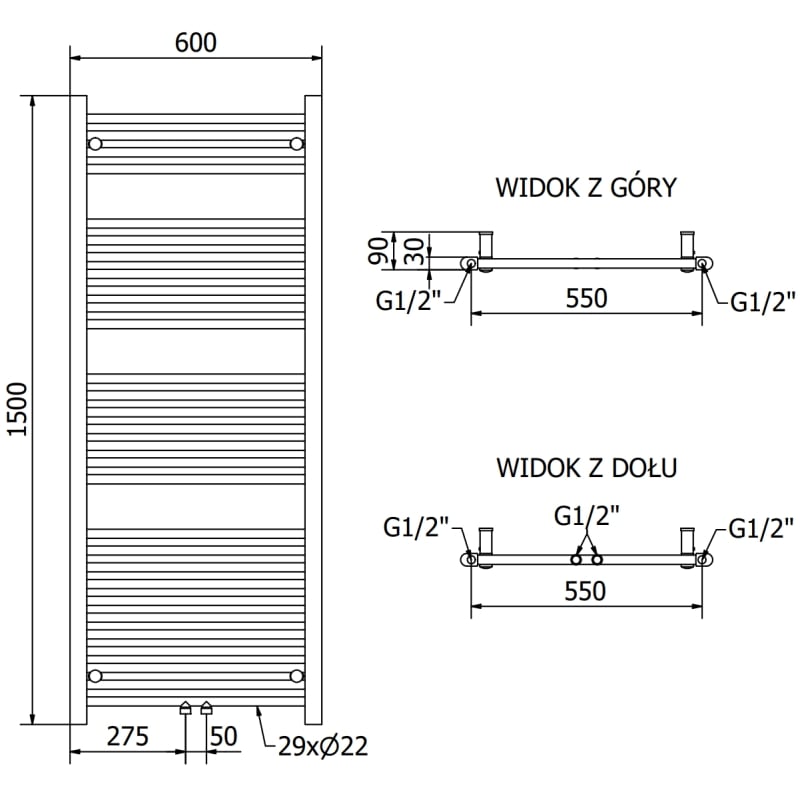 Mexen Mars radiador eléctrico 1500 x 600 mm, 600 W, cromo - W110-1500-600-2600-01