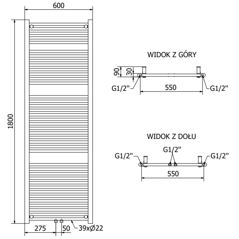 Mexen Mars radiador eléctrico 1800 x 600 mm, 900 W, blanco - W110-1800-600-2900-20