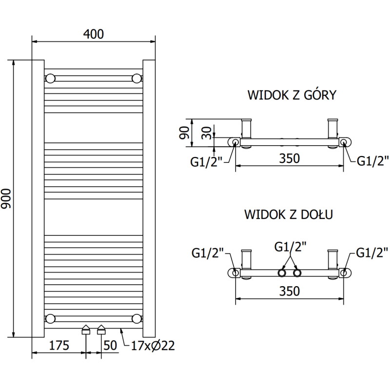 Mexen Mars radiador eléctrico 900 x 400 mm, 300 W, blanco - W110-0900-400-6300-20