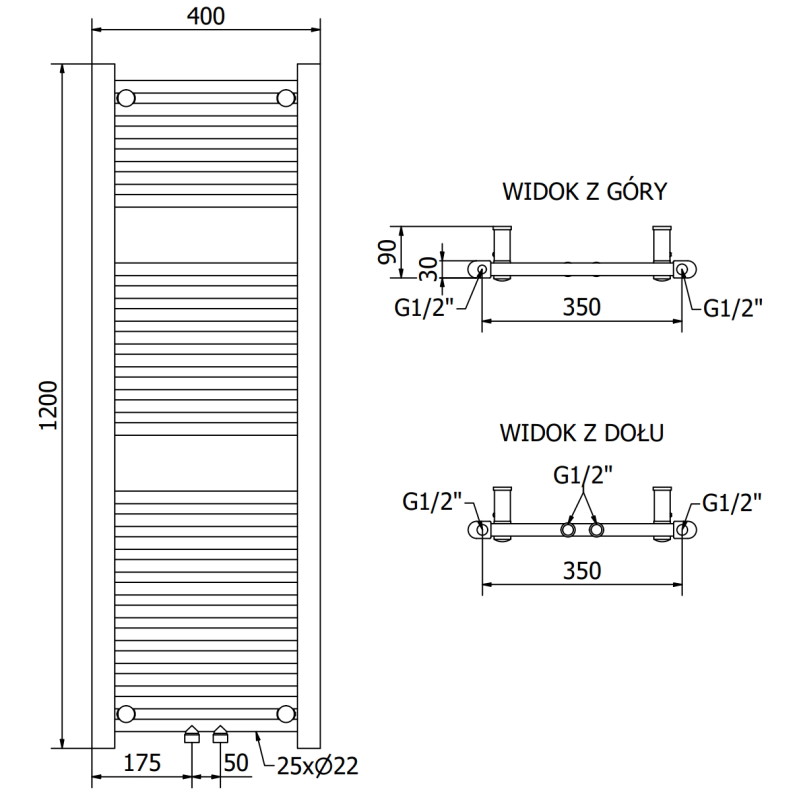 Mexen Mars radiador eléctrico 1200 x 400 mm, 400 W, negro - W110-1200-400-6400-70