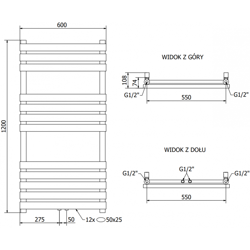 Mexen Jowisz elektrisk radiator 1200 x 600 mm, 600 W, svart - W107-1200-600-2600-70