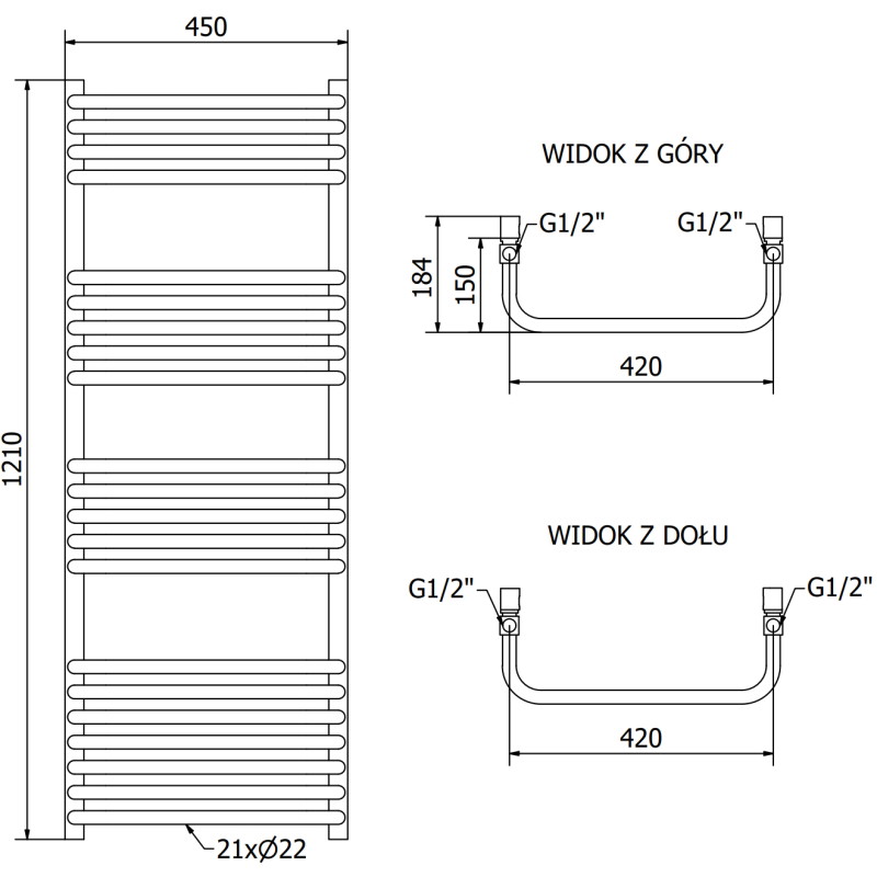 Mexen Apollo radiador eléctrico 1210 x 450 mm, 600 W, blanco - W117-1210-450-2600-20