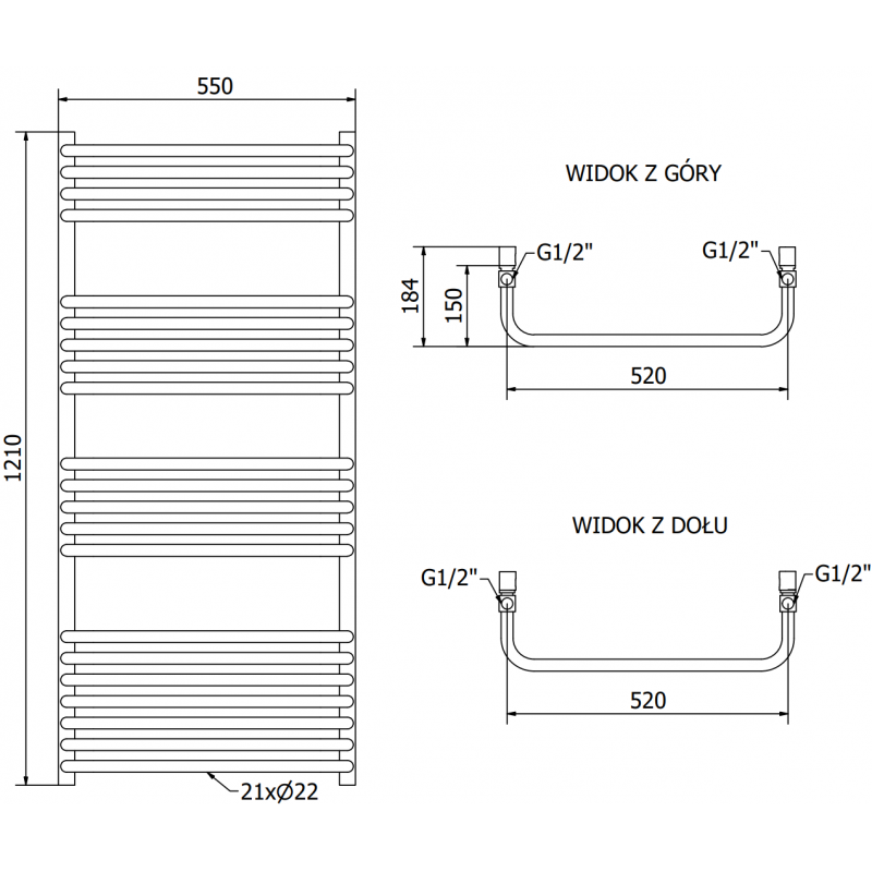 Mexen Apollo elektrische radiator 1210 x 550 mm, 600 W, zwart - W117-1210-550-2600-70