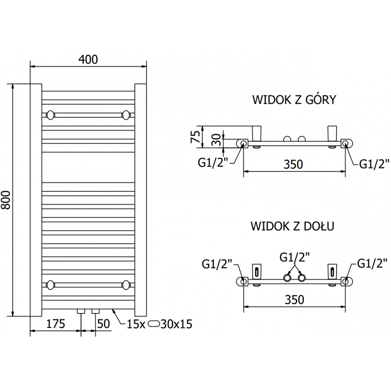 Mexen Hades elektrisk radiator 800 x 400 mm, 300 W, vit - W104-0800-400-2300-20