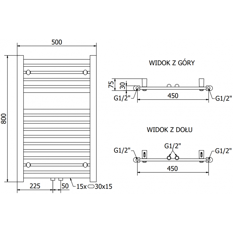 Mexen Hades sähkölämmitin 800 x 500 mm, 300 W, kromi - W104-0800-500-2300-01