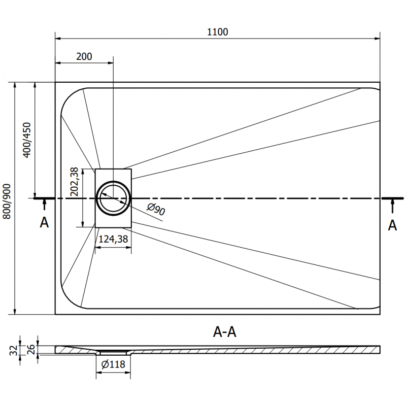 Mexen Hugo plato de ducha rectangular SMC 110 x 80 cm, blanco, cubrecaño blanco - 42108011-W