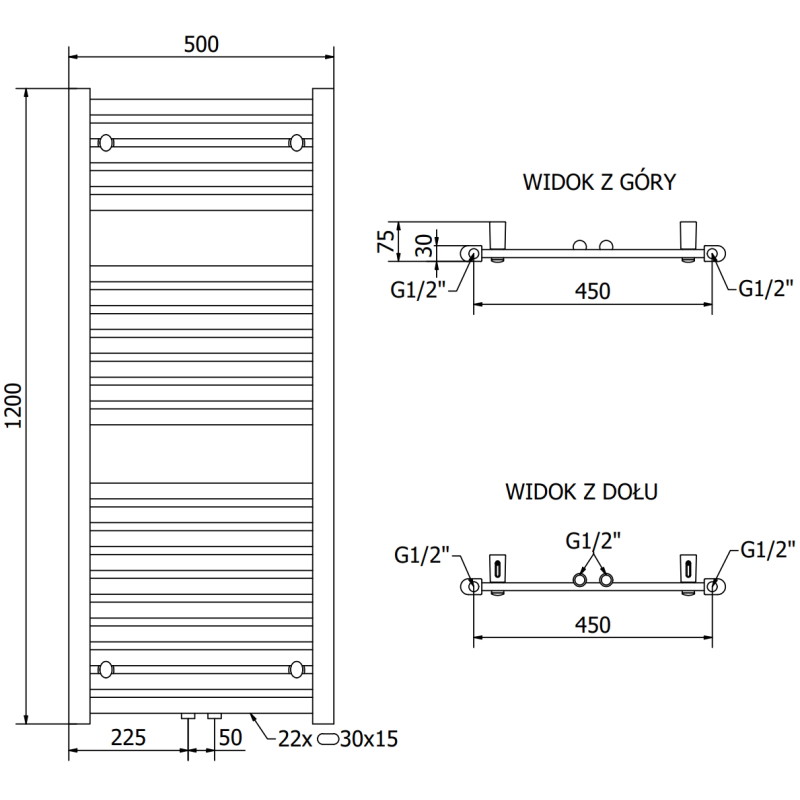 Mexen Hades radiador eléctrico 1200 x 500 mm, 600 W, negro - W104-1200-500-2600-70