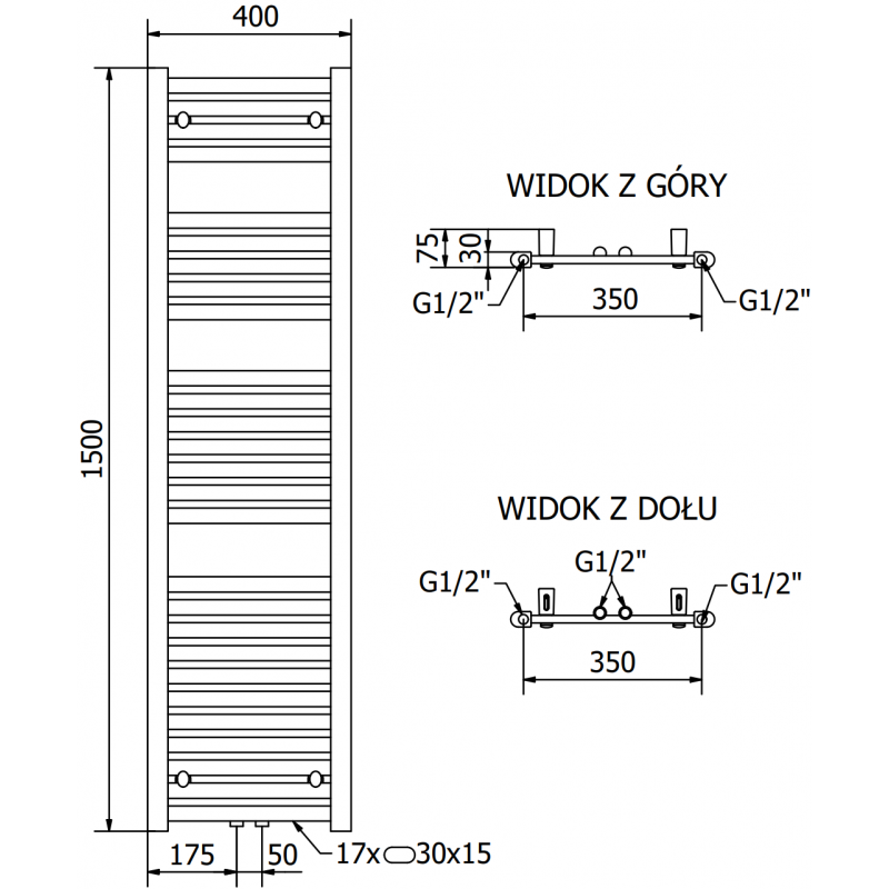 Mexen Hades elektrisk radiator 1500 x 400 mm, 600 W, svart - W104-1500-400-2600-70