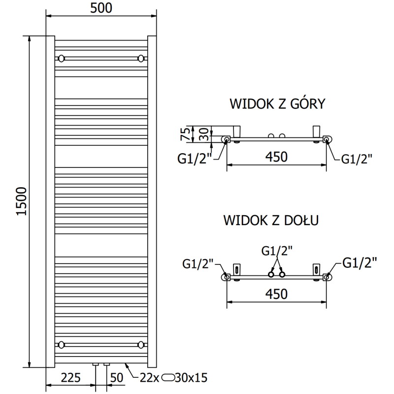 Mexen Hades radiador eléctrico 1500 x 500 mm, 900 W, blanco - W104-1500-500-2900-20