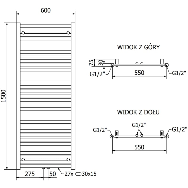 Mexen Hades radiador eléctrico 1500 x 600 mm, 900 W, blanco - W104-1500-600-2900-20