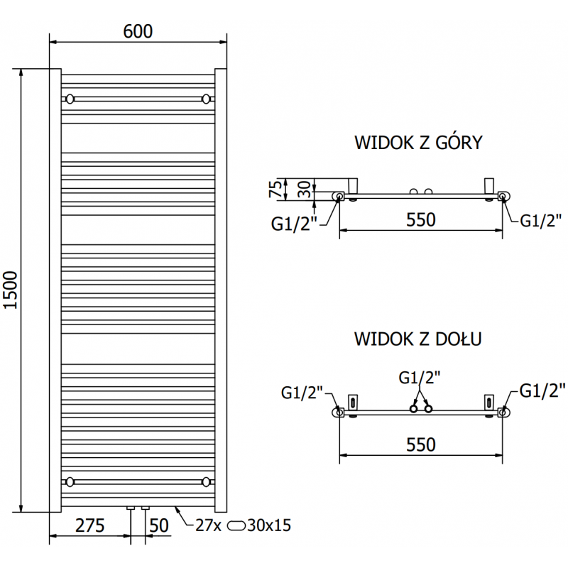 Mexen Hades grzejnik elektryczny 1500 x 600 mm, 900 W, czarny - W104-1500-600-2900-70