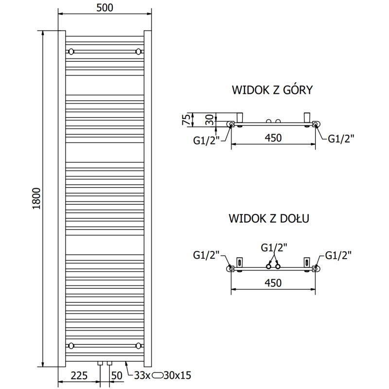 Mexen Hades radiador eléctrico 1800 x 500 mm, 900 W, antracita - W104-1800-500-2900-66