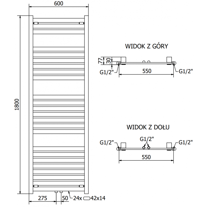 Mexen Uran radiateur électrique 1800 x 600 mm, 900 W, anthracite - W105-1800-600-2900-66
