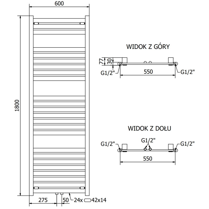 Mexen Uran radiador eléctrico 1800 x 600 mm, 900 W, negro - W105-1800-600-2900-70