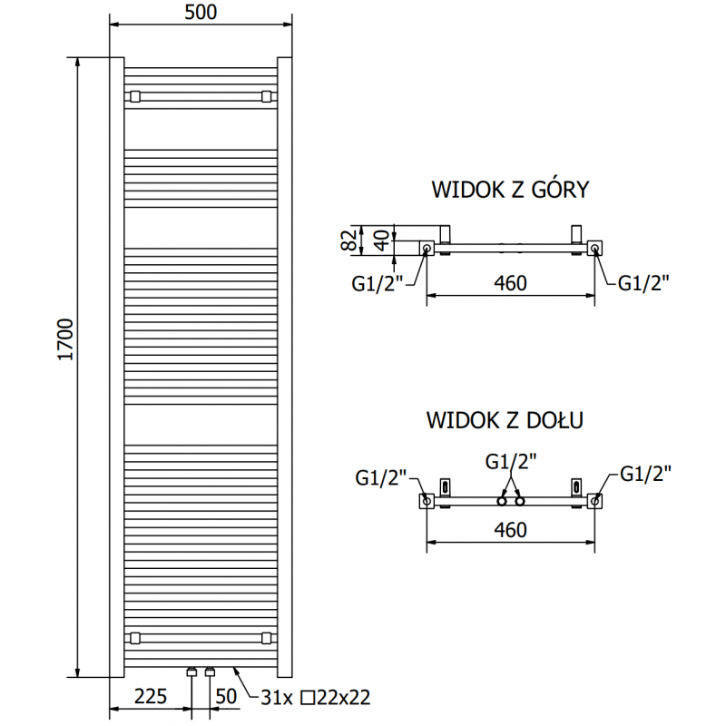 Mexen Pluton grzejnik elektryczny 1700 x 500 mm, 900 W, czarny - W106-1700-500-2900-70