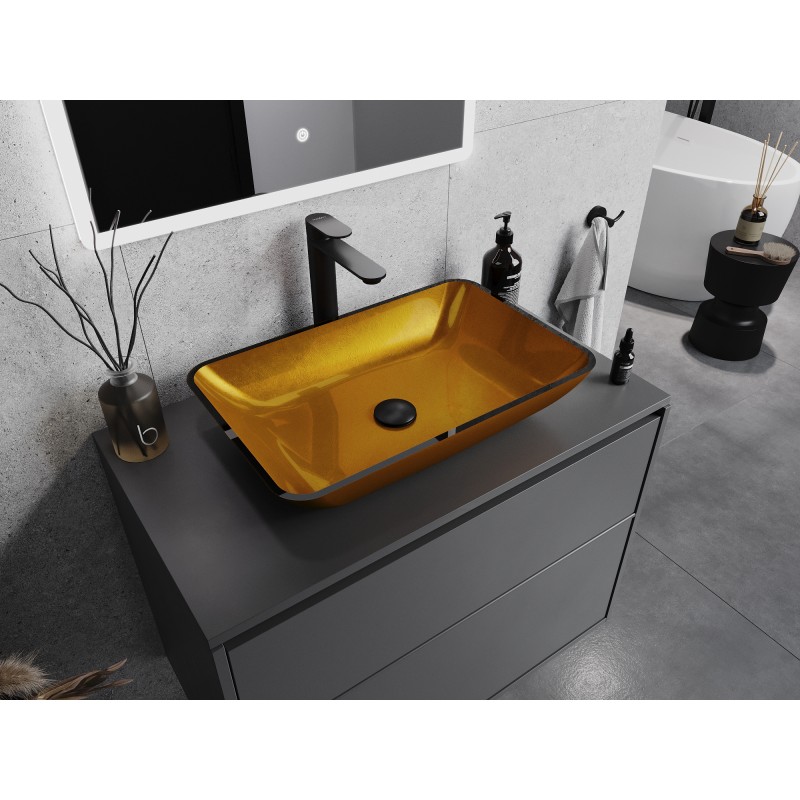 Mexen Megan gouden glazen opbouw wasbak 56 x 36 cm - 24135650