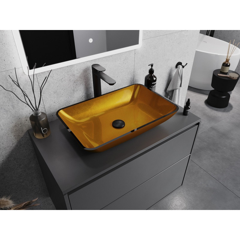 Mexen Megan klaasist tööpinna pealne valamu 56 x 36 cm, kuldne - 24135650