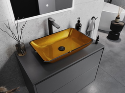 Mexen Megan lavatório de vidro de bancada 56 x 36 cm, dourado - 24135650