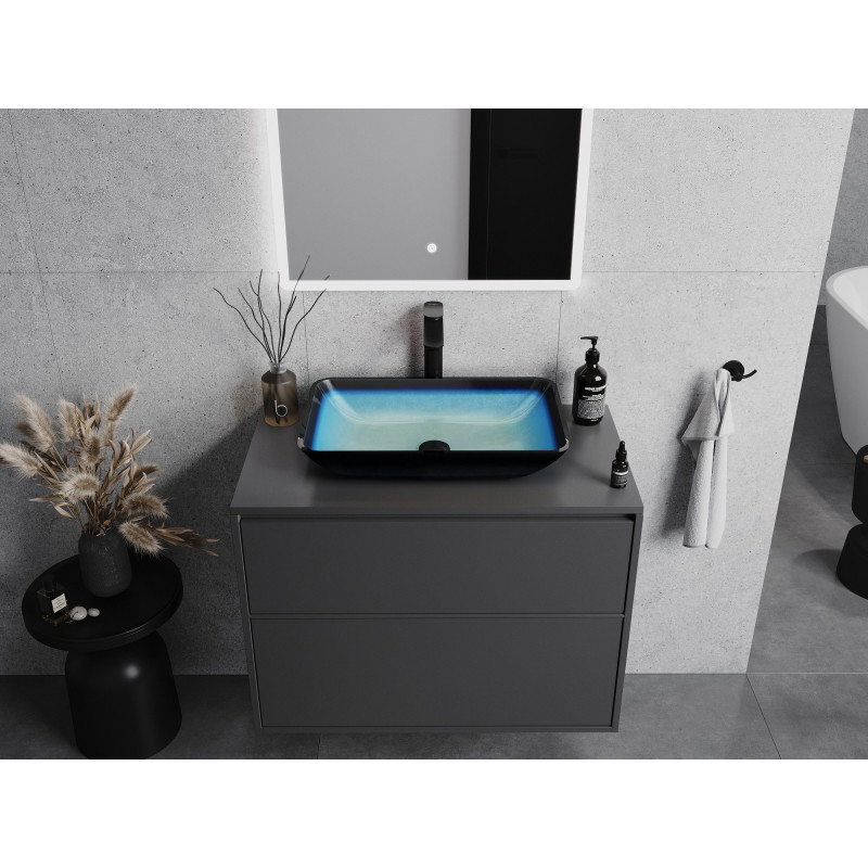 Mexen Megan Glas-Waschbecken zur Aufsatzmontage 56 x 36 cm, blau - 24135647