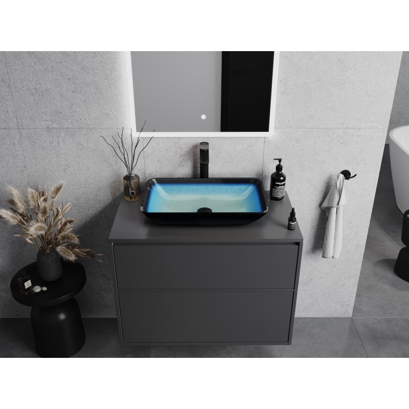 Mexen Megan glazen opbouw waskom 56 x 36 cm, blauw - 24135647