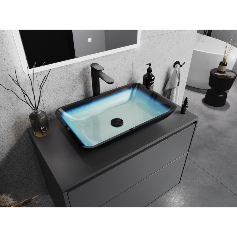 Mexen Megan glazen opbouw waskom 56 x 36 cm, blauw - 24135647