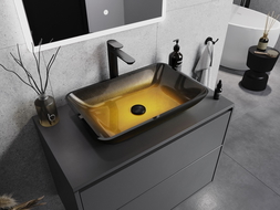 Mexen Megan glazen opbouw wastafel 56 x 36 cm, donkere gouden - 24135651