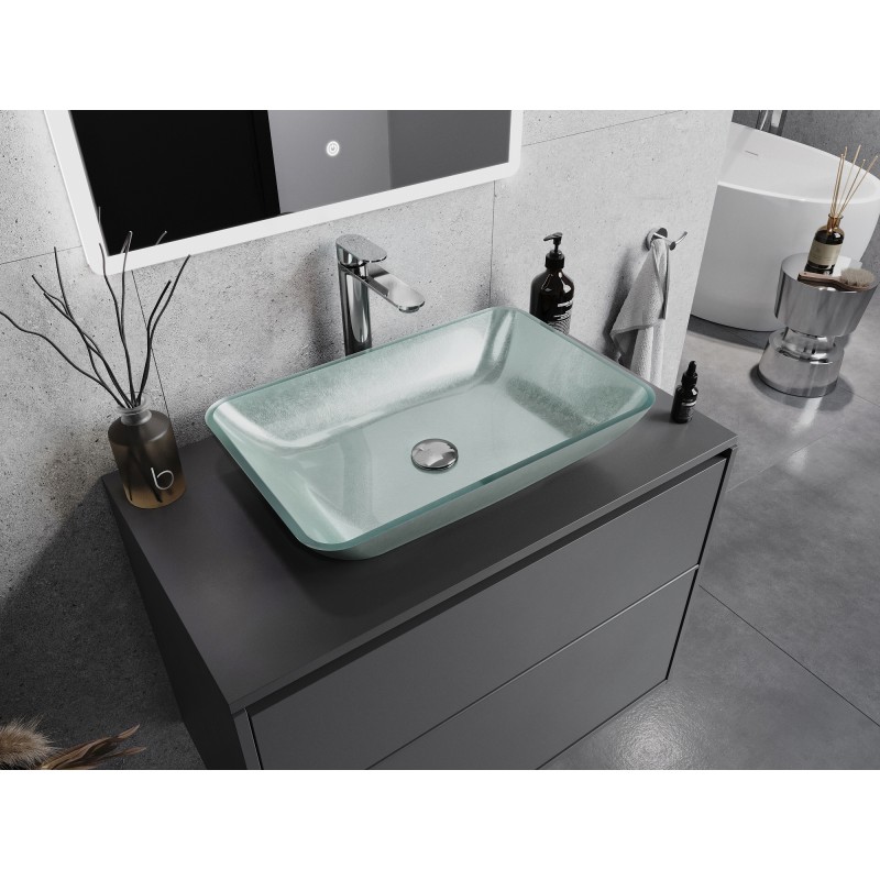 Mexen Megan lavabo de cristal sobre encimera 56 x 36 cm, plateado - 24135611