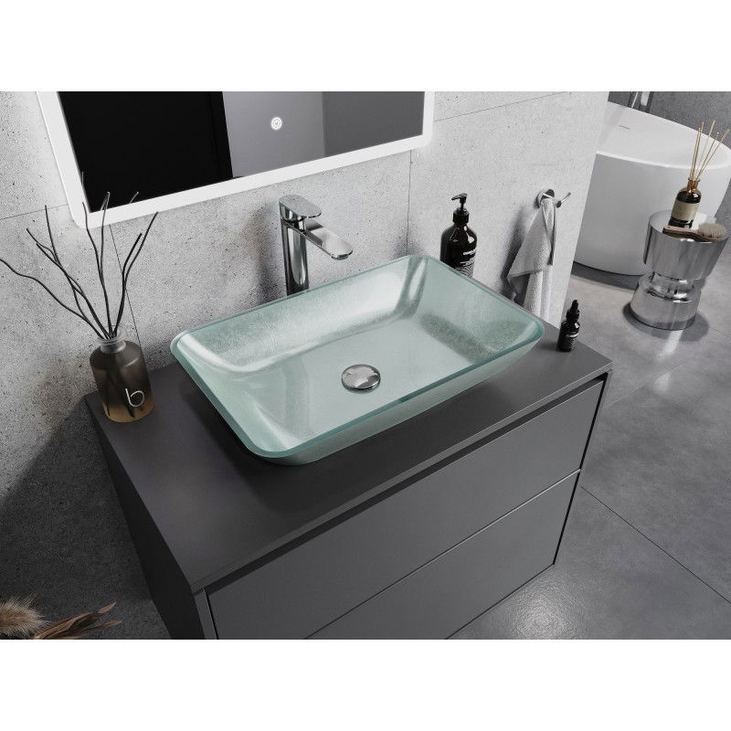 Mexen Megan lavabo en verre sur plan 56 x 36 cm, argent - 24135611