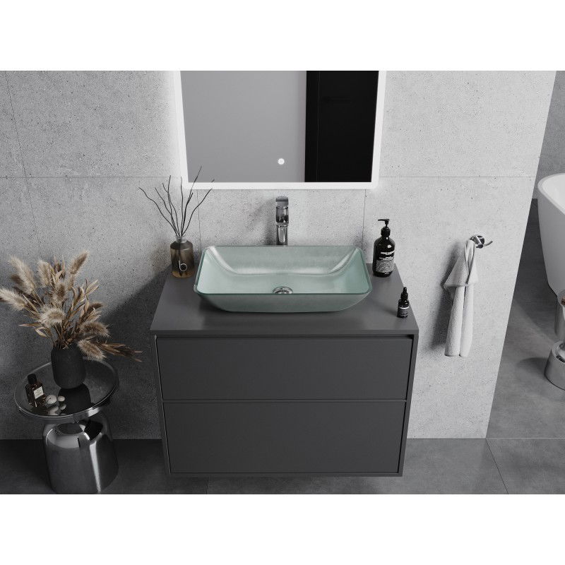 Mexen Megan lavabo de vidrio sobre encimera 56 x 36 cm, plateado - 24135611