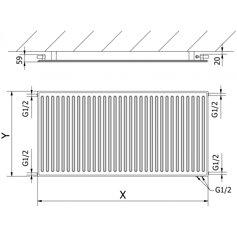 Mexen CVH10 Hygiene grzejnik płytowy 300 x 1600 mm, podłączenie dolne, 530 W, czarny - W610H-030-160-70