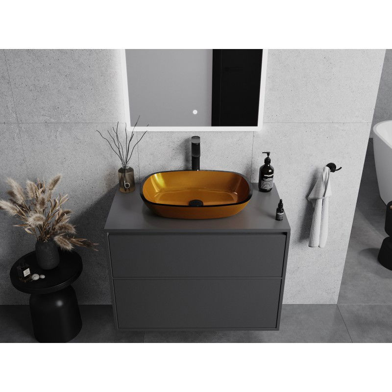 Mexen Araks lavabo sobre encimera de vidrio 54 x 39 cm, dorado - 24155450