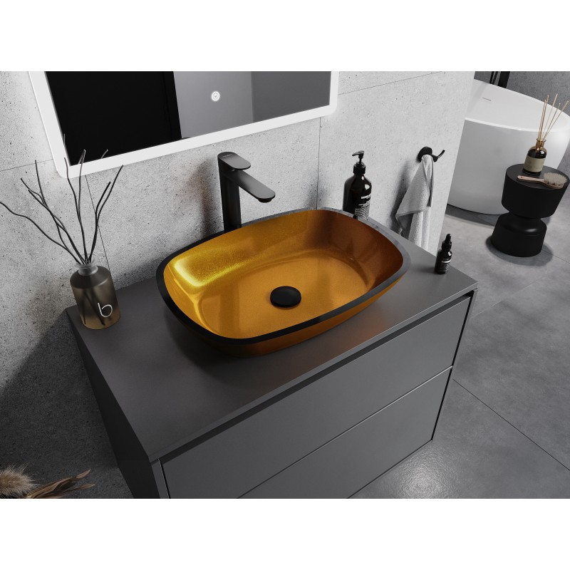 Mexen Araks lavabo de vidrio sobre encimera 54 x 39 cm, dorado - 24155450