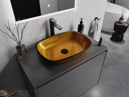 Mexen Araks glazen opbouw wastafel 54 x 39 cm, goud - 24155450