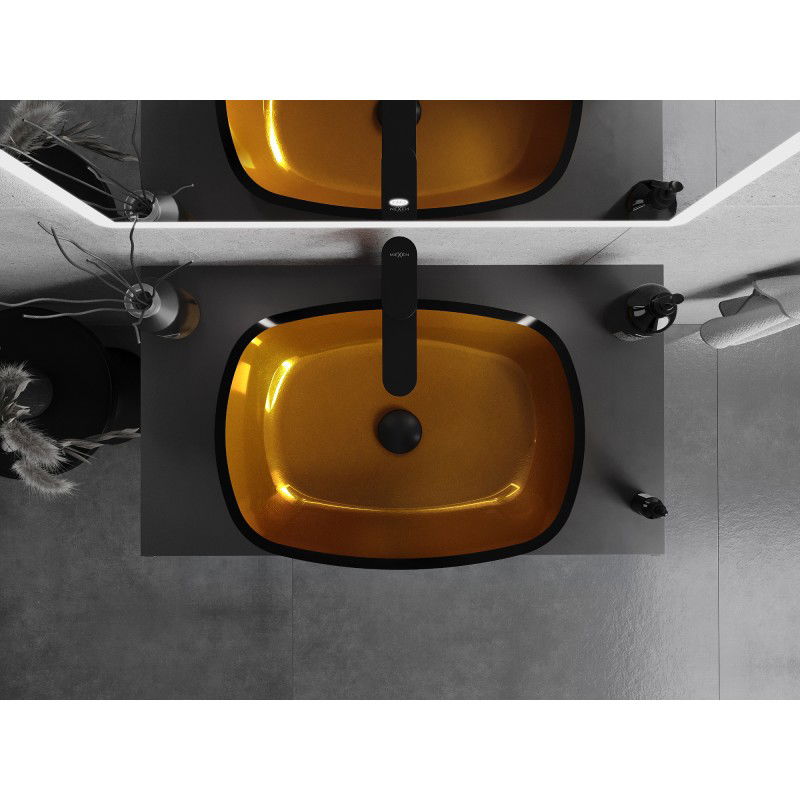 Mexen Araks γυάλινος νιπτήρας πάγκου 54 x 39 cm, χρυσός - 24155450