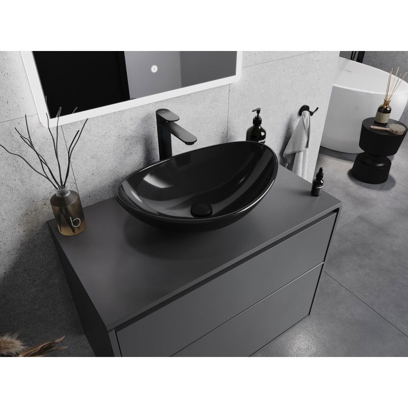 Mexen Sonia lavabo in vetro da appoggio 54 x 37 cm, nero - 24145470