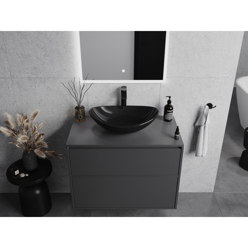 Mexen Sonia lavabo de encimera de cristal 54 x 37 cm, negro - 24145470