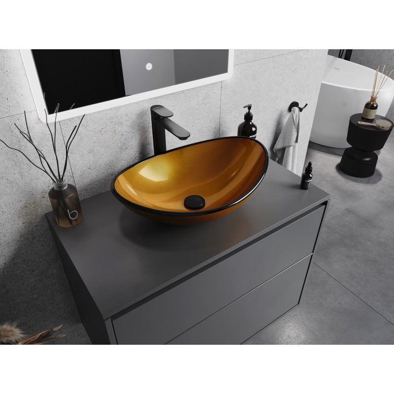Mexen Sonia glazen opbouwwastafel 54 x 37 cm, goud - 24145450