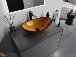 Mexen Sonia lavabo en verre à poser 54 x 37 cm, doré - 24145450