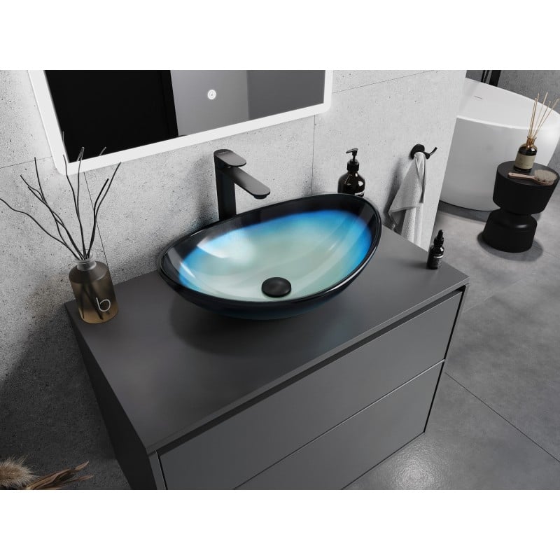 Mexen Sonia lavabo en verre posé sur comptoir 54 x 37 cm, bleu - 24145447
