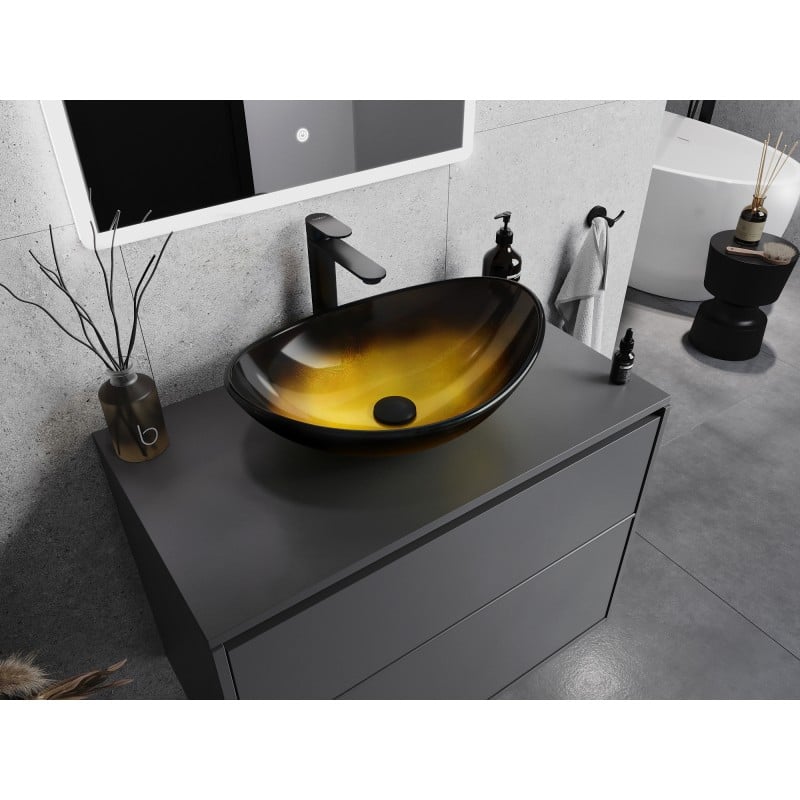 Mexen Sonia lavabo sobre encimera de vidrio 54 x 37 cm, oro oscuro - 24145451
